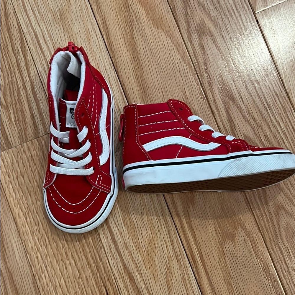 Vans Red and White High-Top Sneakers